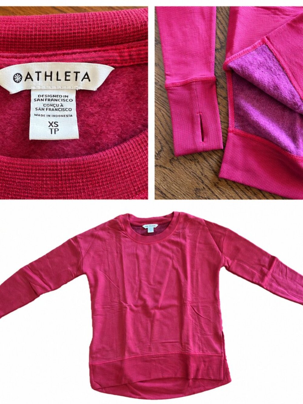 Athleta Raspberry Pink Cozy Long Sleeve Top – Size XS